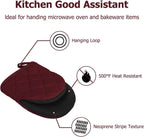 1 Pair Short Oven Mitts, Heat Resistant Silicone Kitchen Mini Oven Mitts for 500 Degrees, Non-Slip Grip Surfaces and Hanging Loop Gloves, Baking Grilling Barbecue Microwave Machine Washable