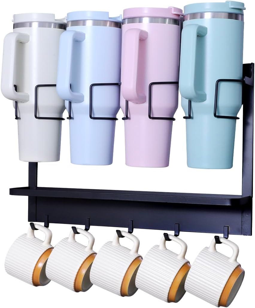 Multi-functional Magnetic Cup Holder ,Space Optimization Solution ,Suitable for Large Tumblers and Daily Items, Equipped with Drip Tray and Hooks, accommodates cups up to 40 oz,holds up to 40 lbs
