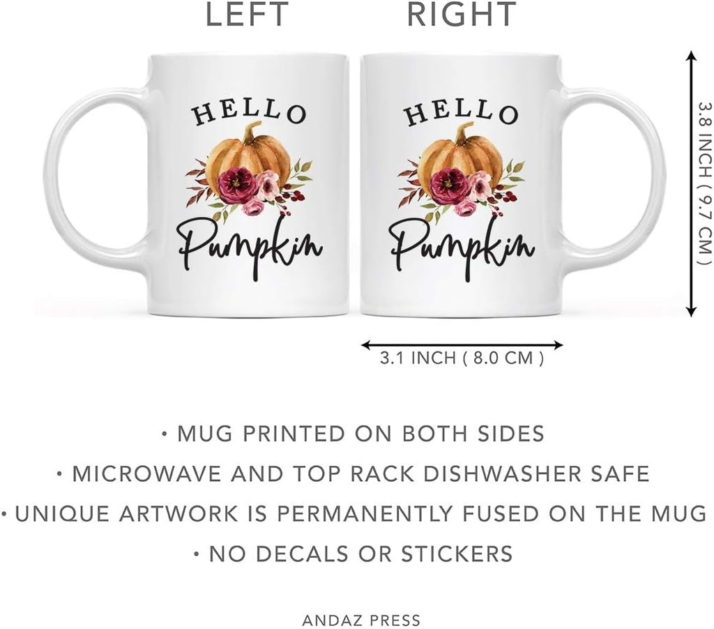Andaz Press Fall Burgundy Marsala 11oz. Ceramic Coffee Tea Mug, Hello Pumpkin, 1-Pack, Pumpkin Floral Graphic, Birthday, Friend, Family, Coworker, Autumn Season, Festive Holiday Ideas