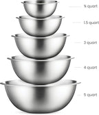 Stainless Steel Mixing Bowl Set, Nesting Bowls for Kitchen Baking, Cooking, Prepping, Kitchen Food Storage Organizers, No Lids (5 Pack)