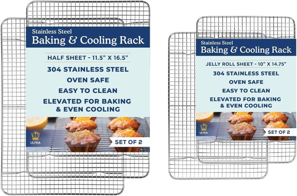 Ultra Cuisine Heavy Duty 100% Stainless Steel Cooling Rack for Cooking and Baking - Baking Rack & Wire Cooling Rack - Fits Half and Jelly Roll Sheet Pans - 11.5''x 16.5''' and 10''x14.75''
