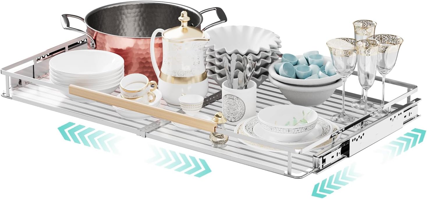 Expandable Pull Out Cabinet Organizer, Adjustable Width:23.2~39.9''W x 22.5''D Under Sink Organizer, Drawer Storage Shelves for Kitchen, Bathroom, Closet, Pantry, Cupboard, Pots, Pans