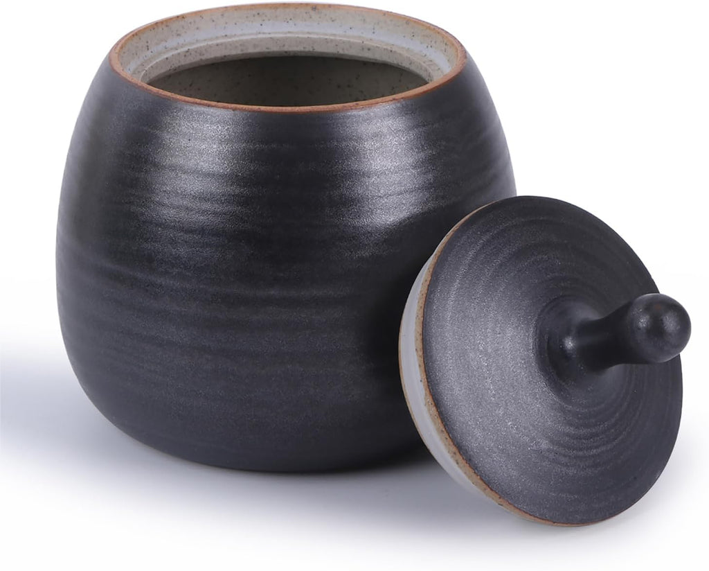 Kitchen Canisters Vintage Ceramic Food Storage Jar with Airtight Lid for Tea, Coffee, Herb, Sugar, Spice, Nuts (Black)