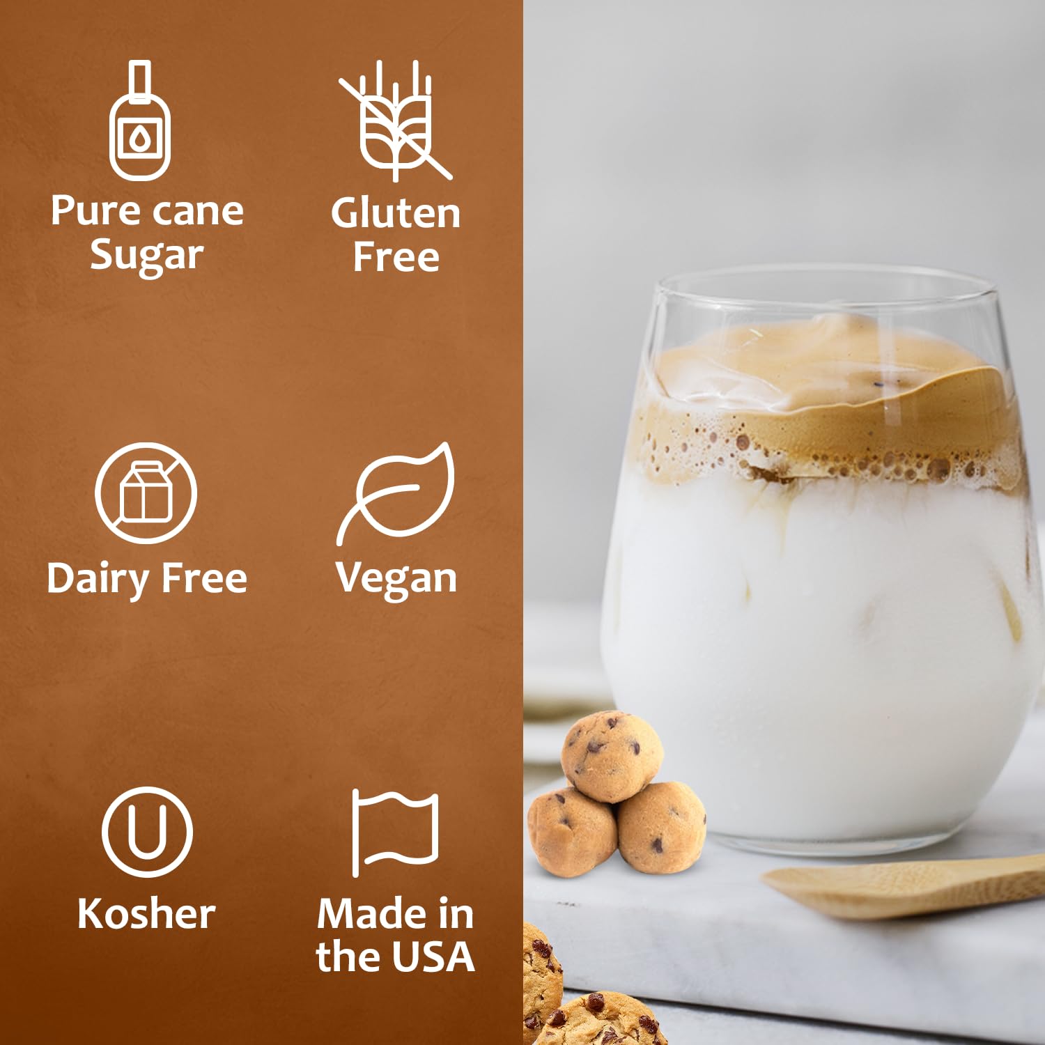 Syruvia Chocolate Chip Cookie Dough Syrup - 25.4 fl oz. Kosher and Gluten-Free. Ideal for Enhancing Drinks, Sodas, Shakes, Desserts, and More.