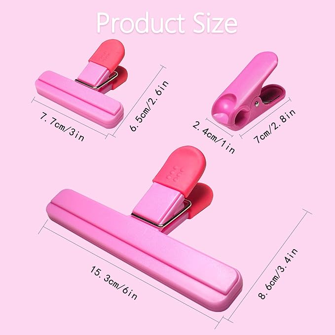 11 Pack Chip Clips Food Bag Clips for Food Packages Chips Storage Bags Heavy Duty Snack Kitchen Potato (3 Large, 6 Small & 2 Round, Black Pink)