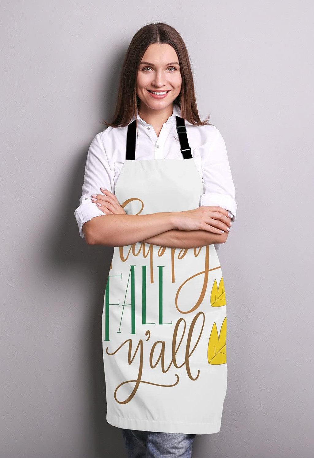 Happy Fall Y'all Kitchen Cooking BBQ Chef Apron,Funny Apron for Men, Women - Dad Presents, Presents for Men - Birthday, Mothers Day Presents for Mom, Wife, Husband, Brother, Friends