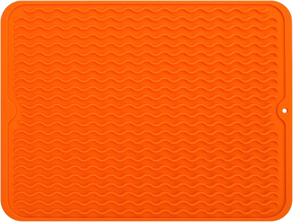 Silicone Dish Drying Mat for Multiple Usage,Easy clean,Eco-friendly,Heat-resistant Silicone Mat for Kitchen Counter or Sink,Refrigerator or drawer liner Orange L 16 inches x 12 inches