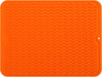 Silicone Dish Drying Mat for Multiple Usage,Easy clean,Eco-friendly,Heat-resistant Silicone Mat for Kitchen Counter or Sink,Refrigerator or drawer liner Orange L 16 inches x 12 inches