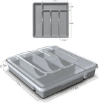 Silverware Tray with Lid, Utensil Holder for Kitchen Counter Plastic Flatware Organizers and Storage holder 5 Compartments Grey