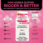 Bulk (20g) Pink Edible Glitter for Drinks | Premium Pink Edible Glitter for Cakes Drink Brew - Edible Glitter Cake Decorations for Strawberries Cocktail