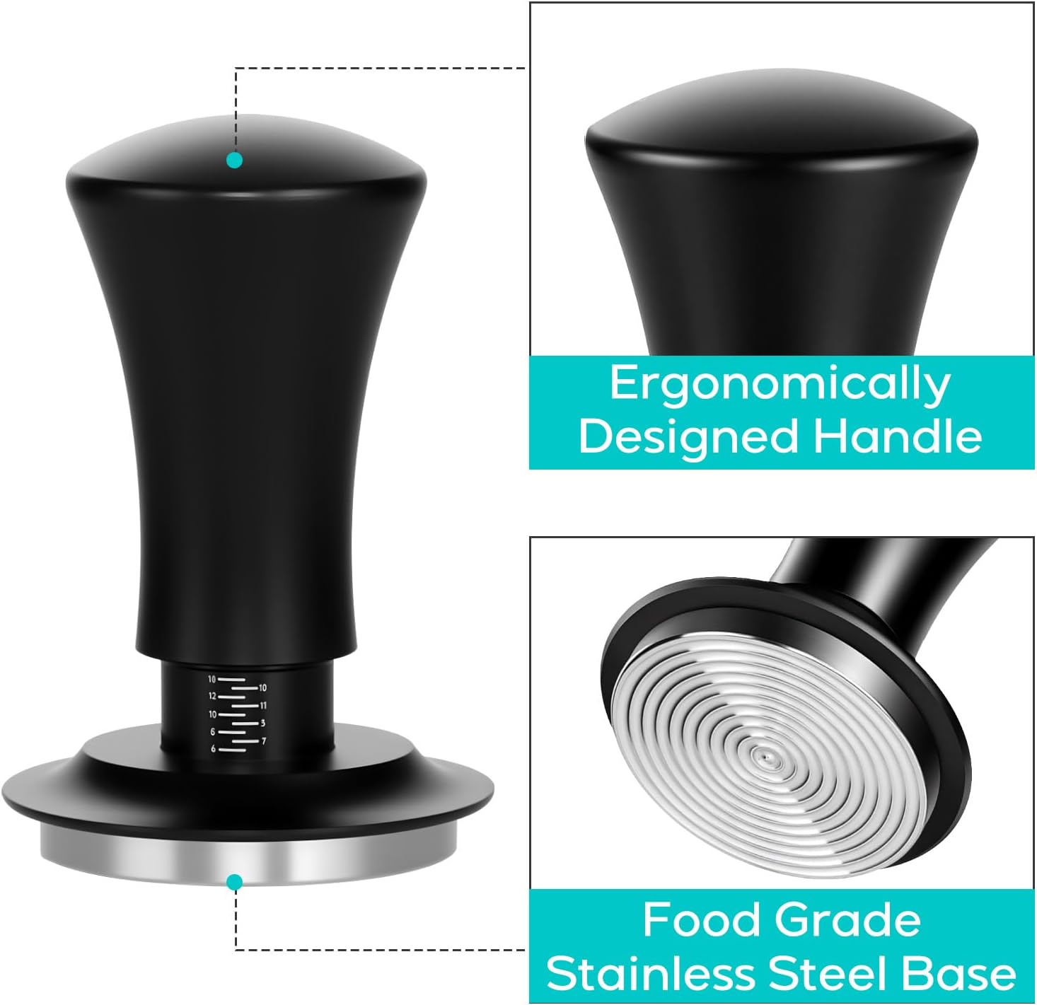 CASABREWS Black Espresso Coffee Tamper 51mm – Heavy-Duty 30lb Calibrated Tamper with Flat Stainless Steel Base, Spring Mechanism for Even Pressure, Compatible with 51mm Portafilter