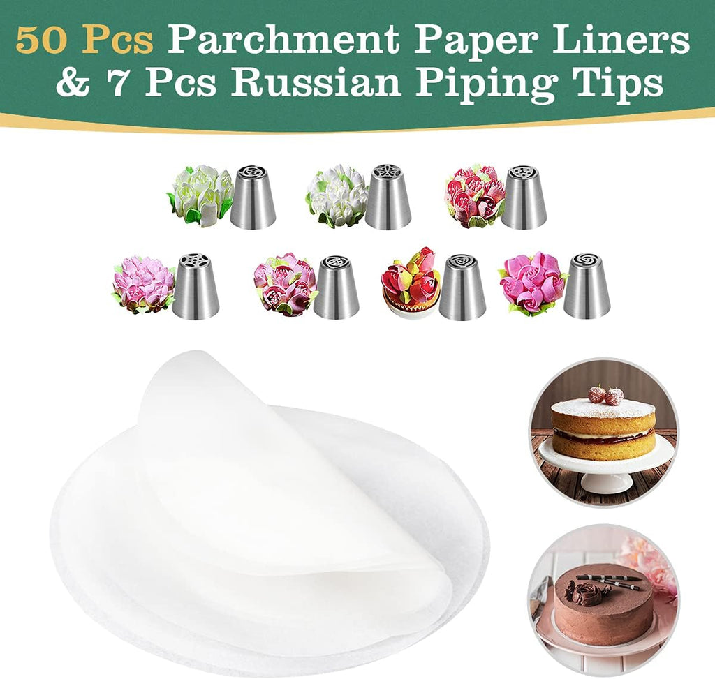 Springform Pan, Stainless Steel Springform Cake Pan, Leakproof & Nonstick Cheesecake Pan, 4" 7" 9" Round Cake Molds with 50 Pcs Paper Liners and 7 Pcs Piping Tips