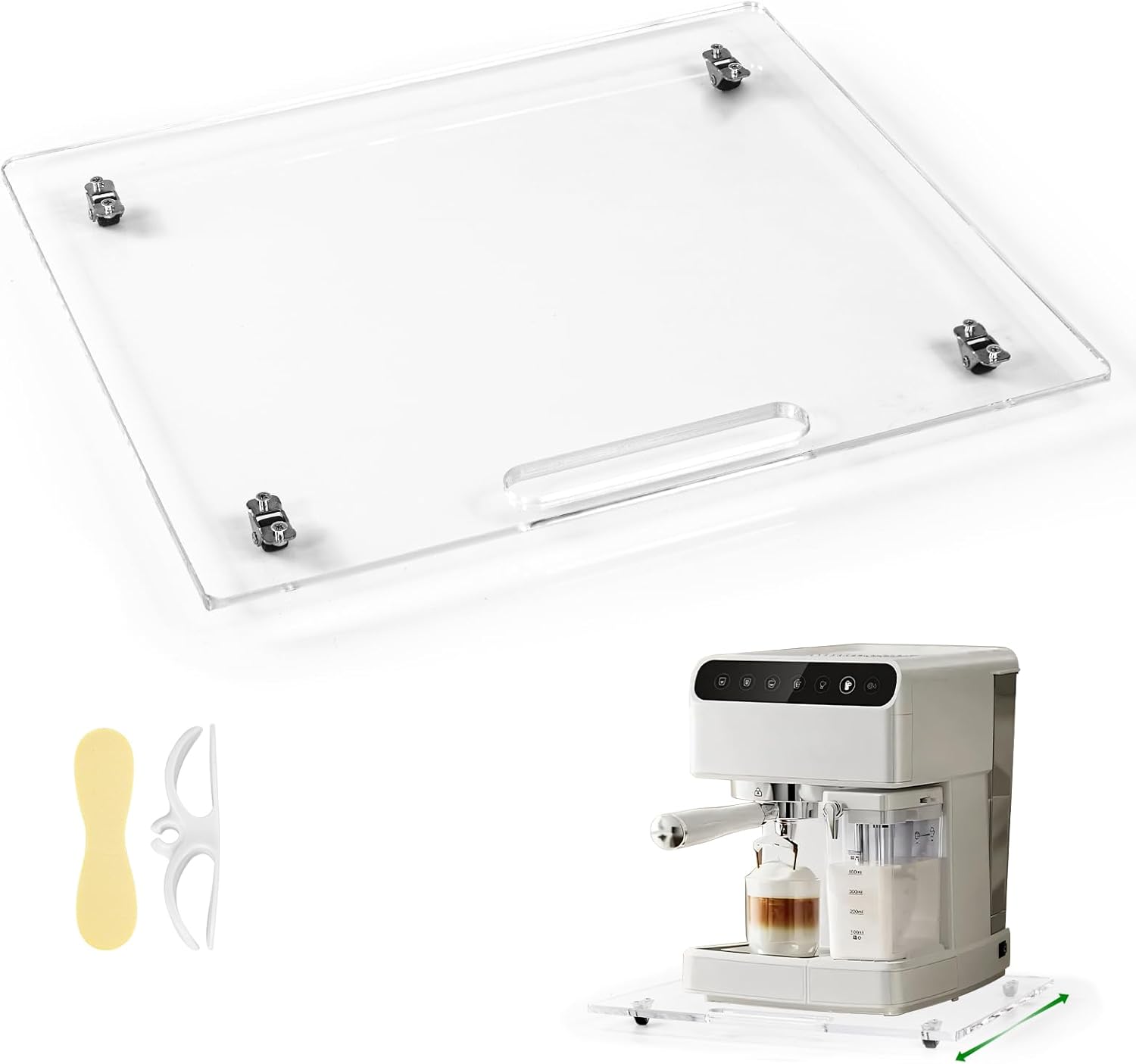 Appliance Sliders for Kitchen appliances Sliding Tray for Coffee Maker, Espresso Machines, Mixers Sturdy Kitchen Aid Sliders for Mixer - Duty Equipment with Rubber Wheels - 13" x 14" (Clear)