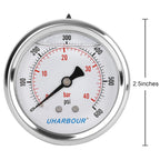 Glycerin Filled Pressure Gauge 600psi/40bar, Stainless Steel case, Brass Inside Construction, 2-1/2" dial, 1/4" NPT Back Connection.……