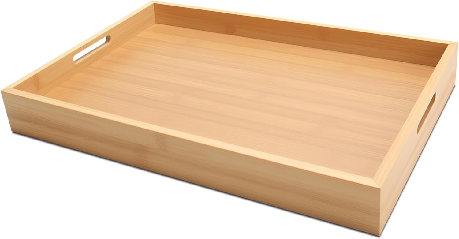Serving Tray, 13"x8.7"x1.5" Small Bamboo Serving Trays for Party, Coffee Table, Ottoman, Breakfast, Dining, Home Decor, Bathroom, Bar