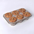 High Carbon Steel Popover Pan - 6-Cavity Non-Stick Tray Mold for Premium Stainless Steel Homemade Cupcakes, Muffins, Breads - Professional Grade for Bakery & Kitchen Oven(Golden)