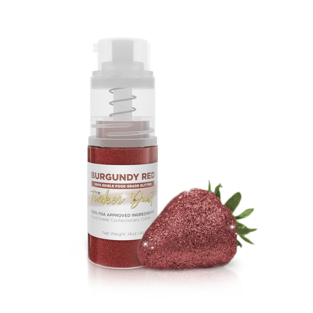 Bakell - Burgundy Red Tinker Dust (4g, 1x Mini Spray Pump) Edible Glitter for Food, Desserts, and Beverages!