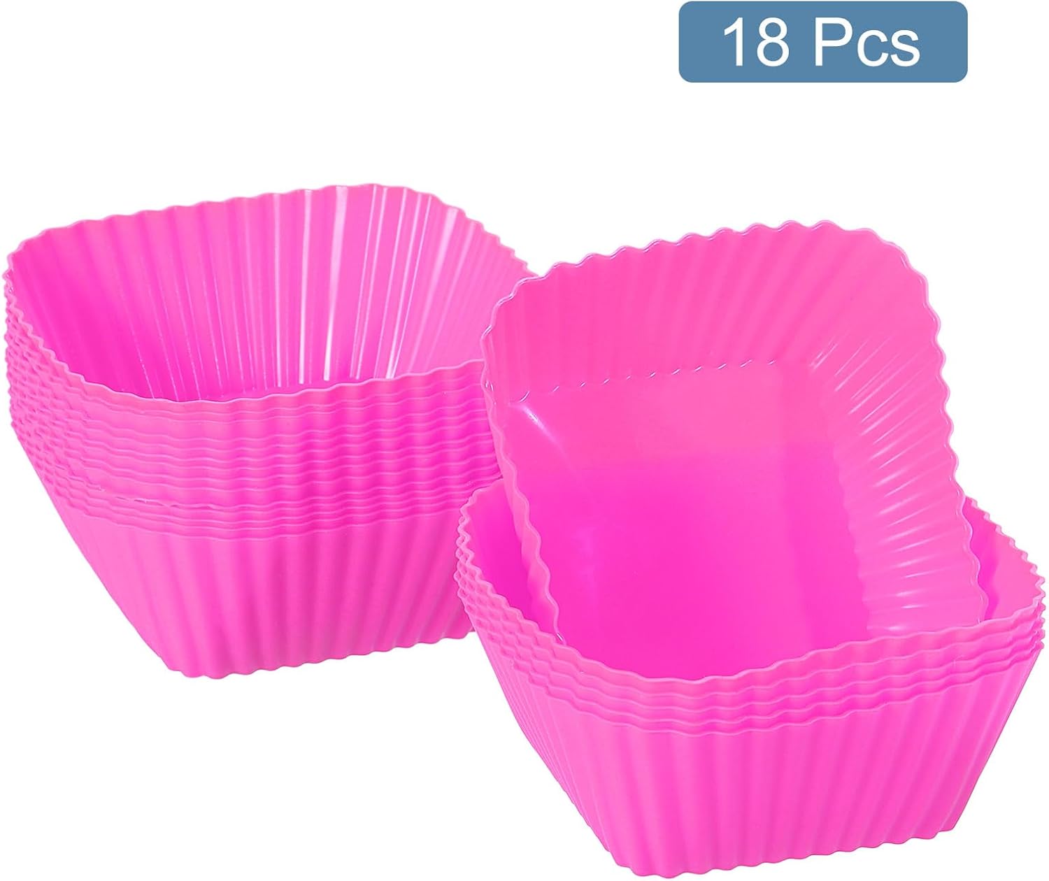uxcell 18Pcs Silicone Cupcake Baking Cups, Silicone Muffins Liners Non-Stick Square Baking Cups, for Cooking Eggs Baking Muffins and Make a Cake(Rose Red)