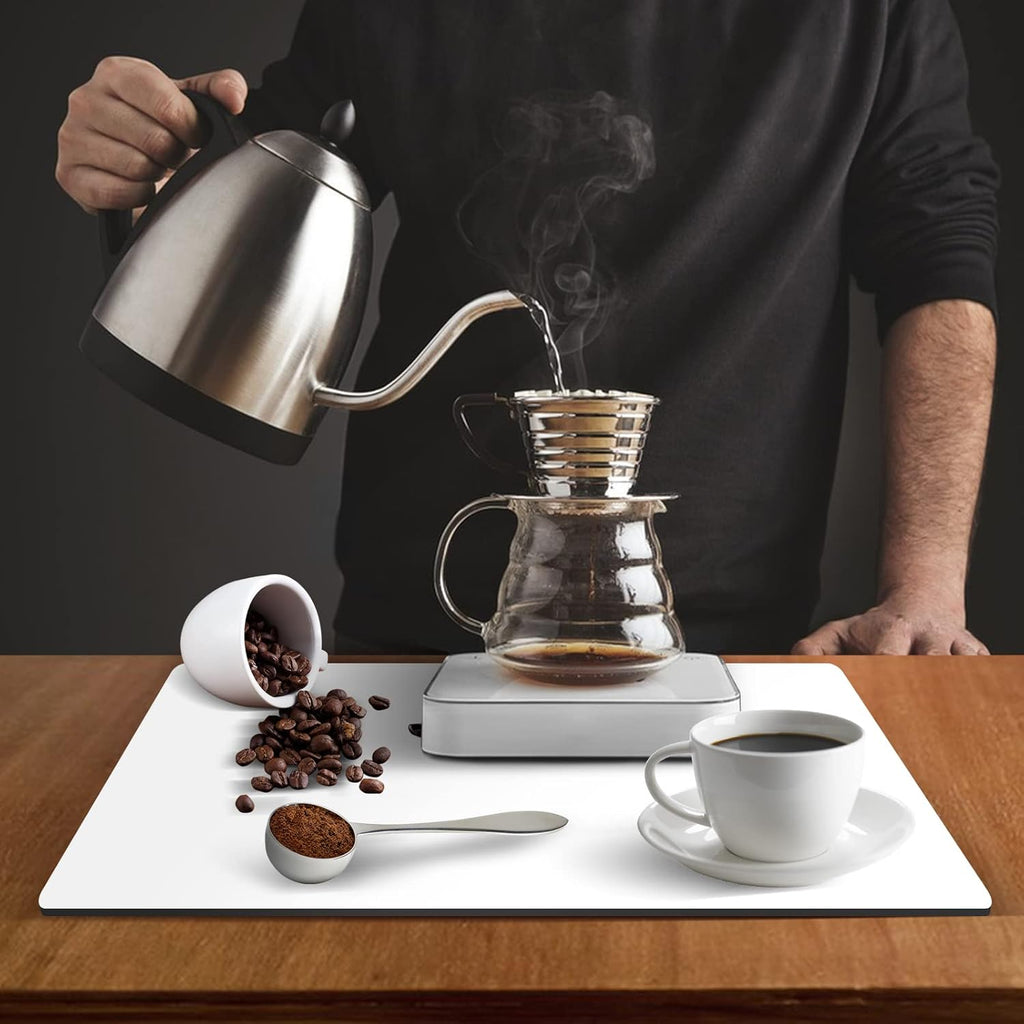 ZLR Coffee Mat - 16" x 20" Large Kitchen Hide Stain Absorbent Dish Drying Mat for Countertop - Easy to Clean Coffee Bar Mat for Espresso Machine and Spill Protection - Milk White