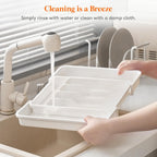 Lifewit Silverware Drawer Organizer, Expandable BPA Free Utensil Tray for Kitchen, Adjustable Flatware and Cutlery Holder for Spoons Forks Knives, Plastic Kitchen Organizers and Storage, White