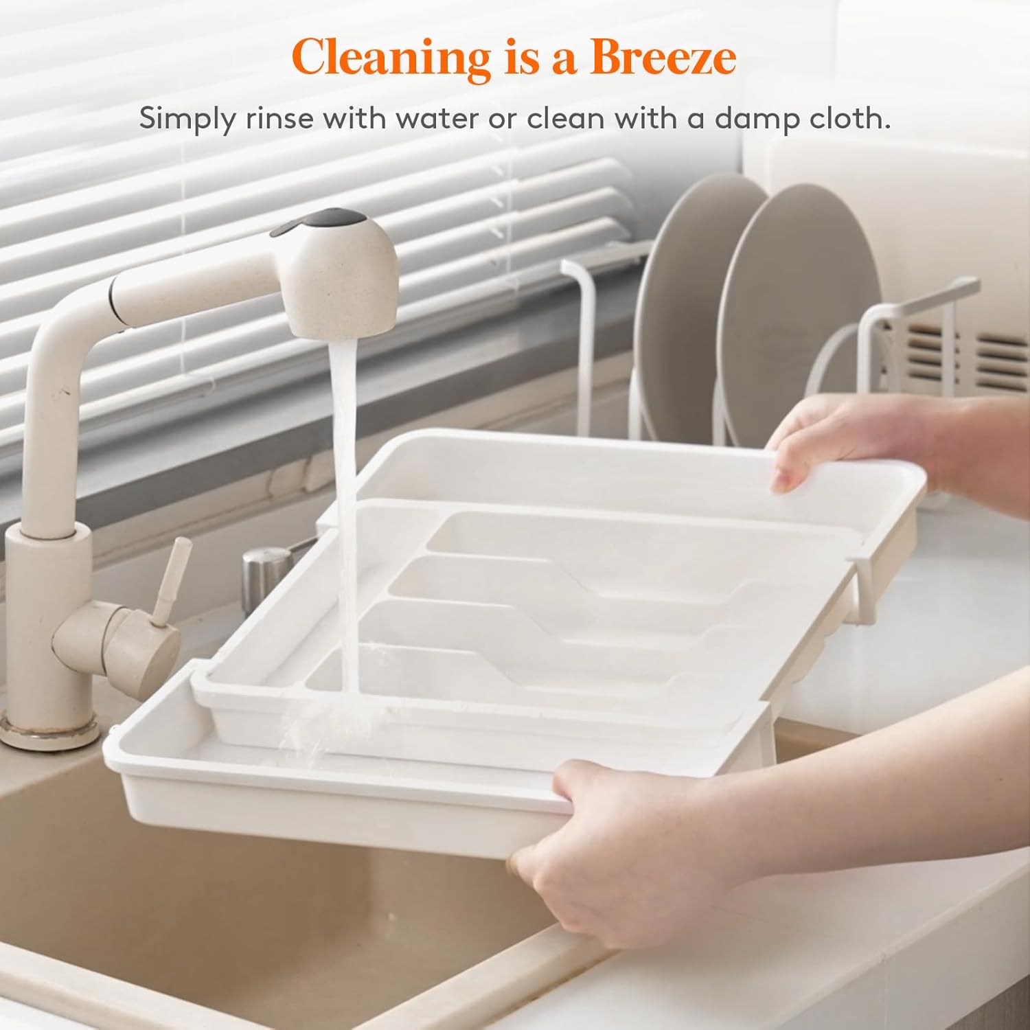 Lifewit Silverware Drawer Organizer, Expandable BPA Free Utensil Tray for Kitchen, Adjustable Flatware and Cutlery Holder for Spoons Forks Knives, Plastic Kitchen Organizers and Storage, White