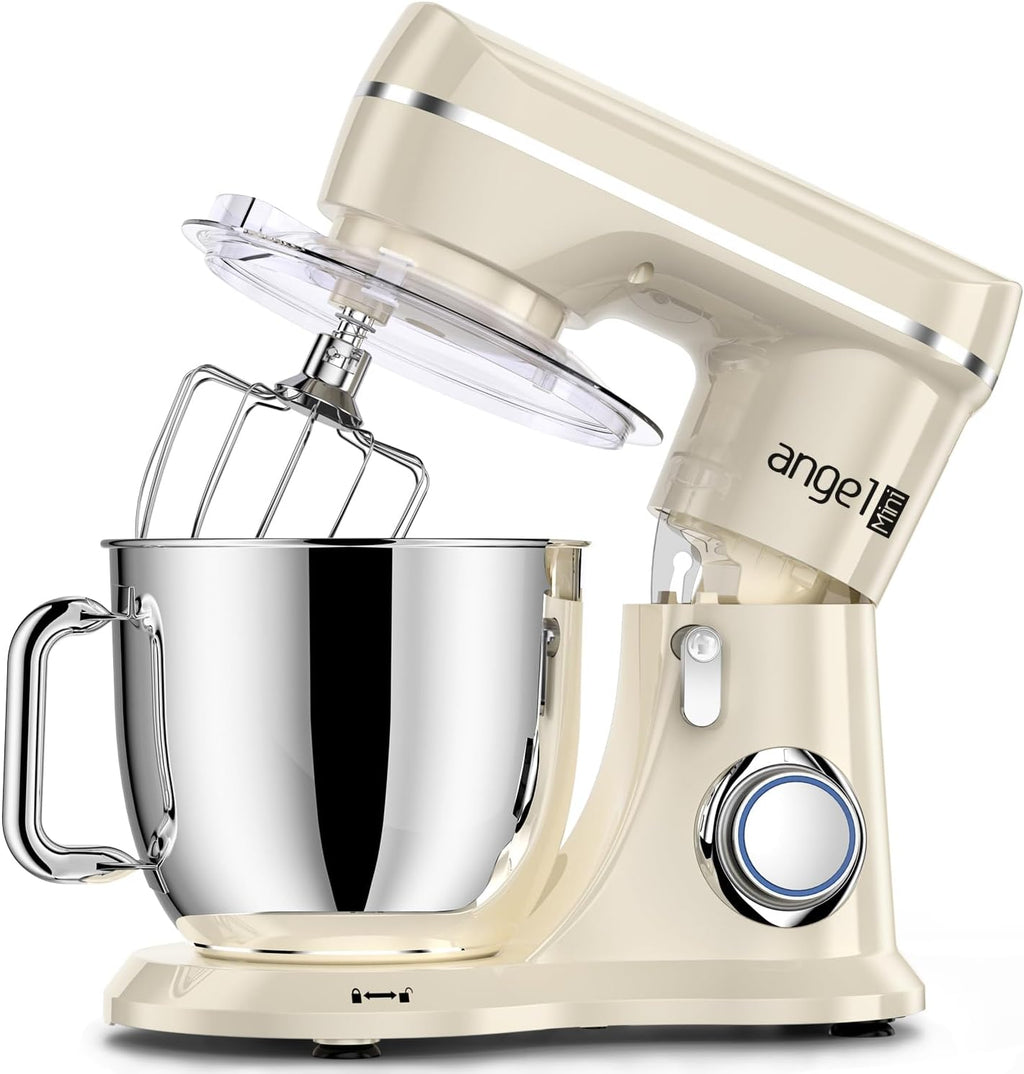 Mini Angel Stand Mixer,10-Speed Kitchen Electric Mixer,Tilt-Head Food Mixer with Dough Hook, Wire Whisk, Flat Beater, Stainless Steel Bowl (White2, 5QT)