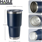 HASLE OUTFITTERS 30oz Stainless Steel Tumbler, Double Wall Vacuum Insulated Travel Mug Tumbler, Durable Insulated Coffee Mug, Gift Box Set (Navy, 12)