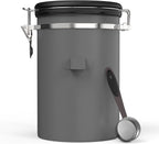 HAIOOU Large Coffee Canister, 38OZ Oversized Stainless Steel Coffee Bean Storage Container with Date Tracker, Measuring Scoop, CO2 Releasing Valves for Beans, Grounds and more - Gray