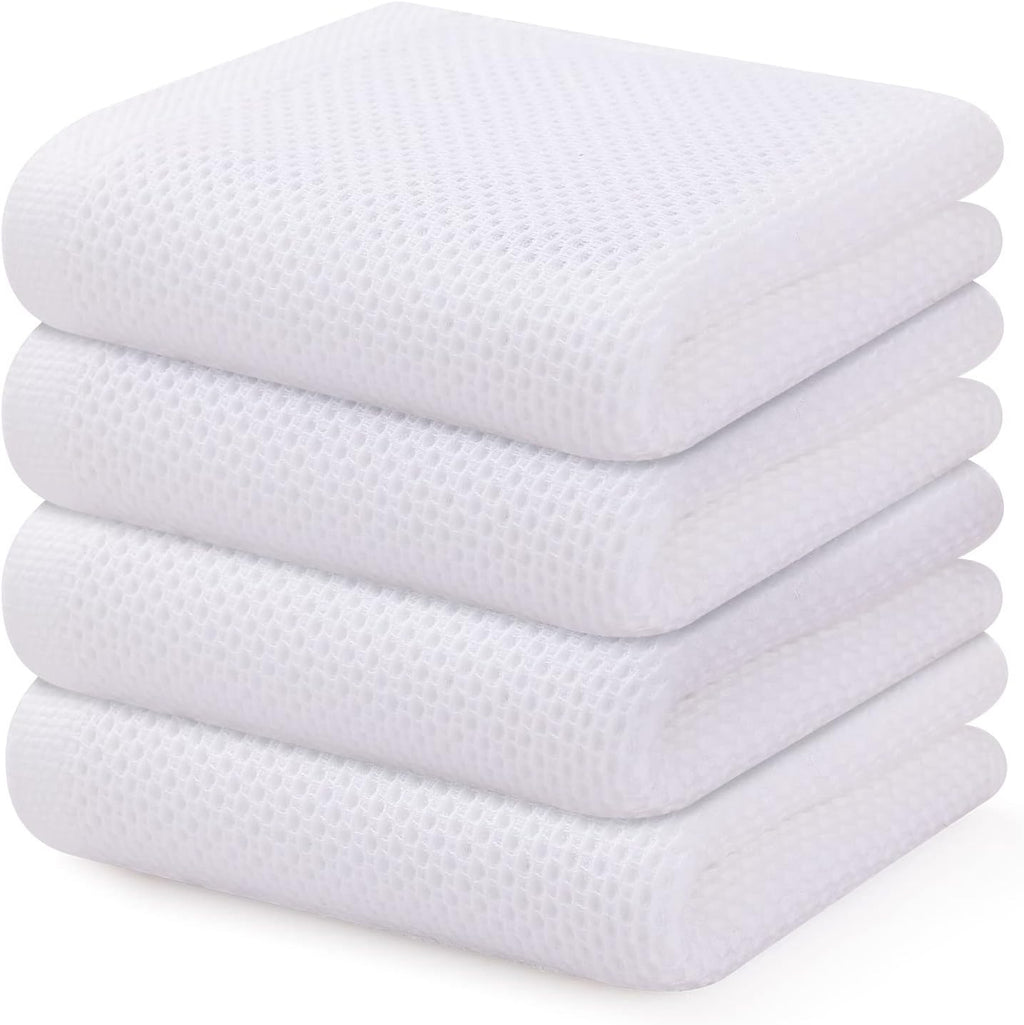 Kitinjoy 100% Cotton Waffle Weave Kitchen Towels, 4-Pack Super Soft and Absorbent Dish Towels for Drying Dishes, Kitchen Hand Towels, 13 in x 28 in, White