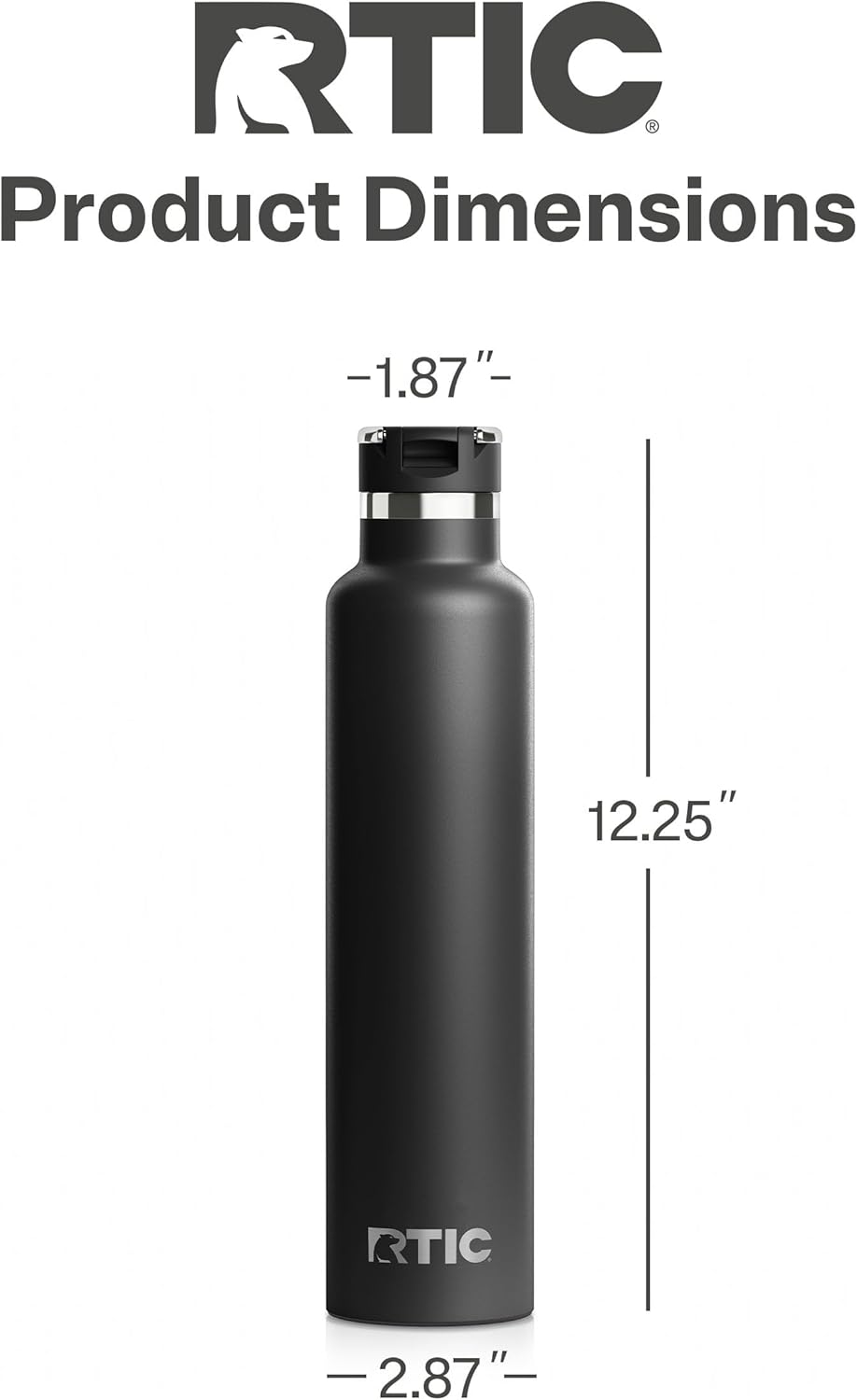 RTIC 26oz Journey Bottle Metal Stainless Steel Vacuum Insulated, BPA Free, Reusable, for Water, Hot and Cold Drinks, Travel, Sports, Camping, Black