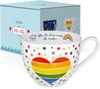 Rainbow Heart Coffee Mug, Premium 20 oz Bone China Hug Mug, Inspiring Gift of Hope and Positivity, Perfect for Birthdays, Holidays, and Christmas, Designed in England by Harvest Green Studio
