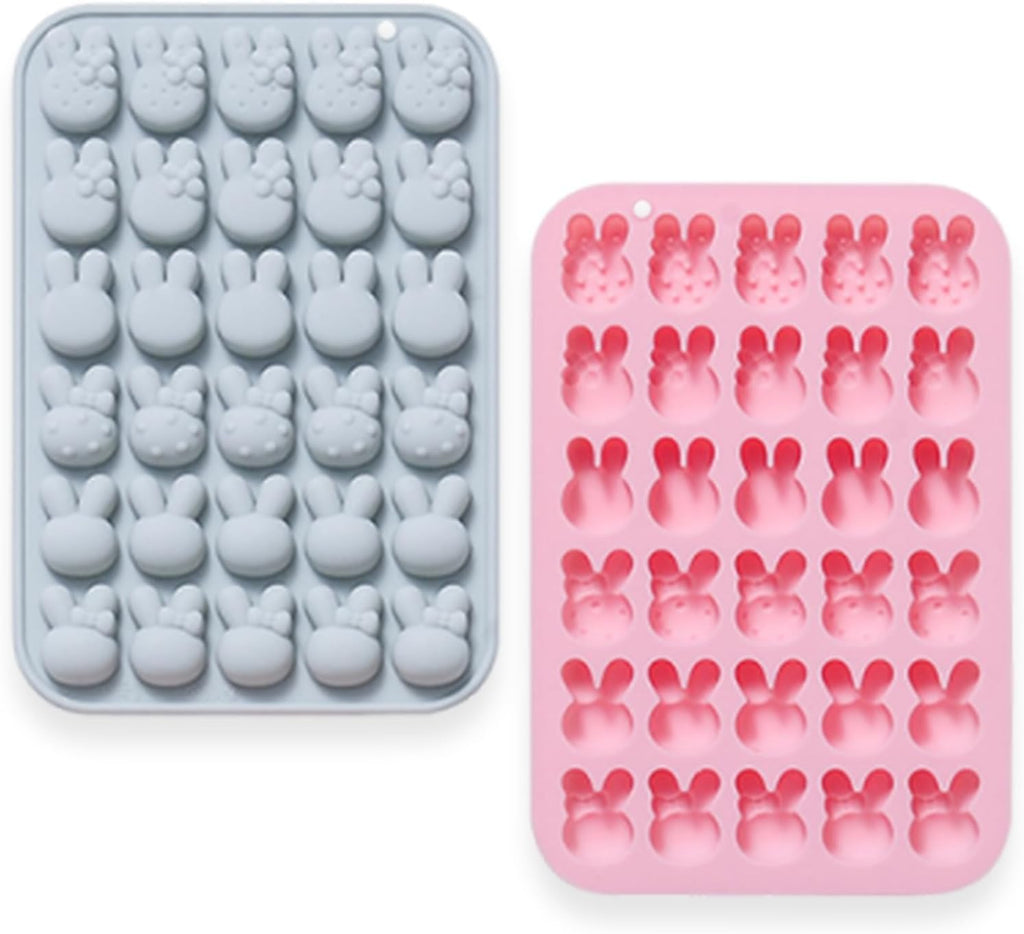 2 Pcs Easter Bunny Silicone Molds, 6 Shaped Rabbit 30 Cavities Candy Mould Wax Melt Tray for Baking Rabbit Chocolate Jello Resin Gummies Cupcake Decor