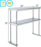 NSF Certified 18 Gauge Heavy Duty Stainless Steel Double overshelf with Brackets for Kitchens, Utility Rooms, Storage, Offices & Home