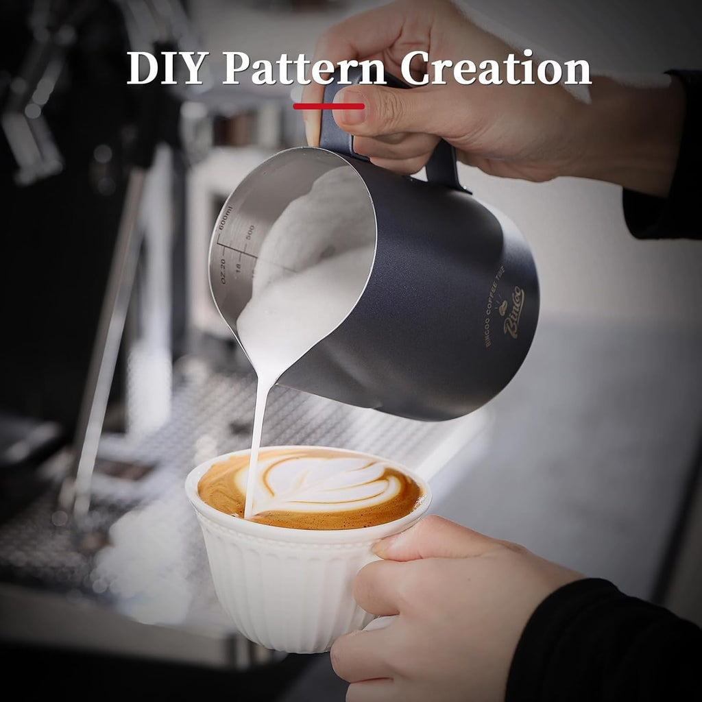 Milk Frothing Pitcher, 20OZ/600ML Stainless Steel Espresso Steaming Pitcher Coffee Milk Frother Cup with Handle and Scale