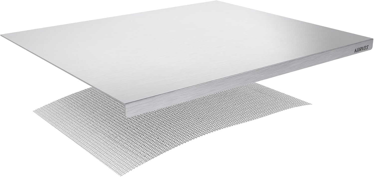 KORVOS Stainless Steel Cutting Boards, Food Grade 304 stainless steel cutting board with lip, Metal Chopping Boards for Kitchen, Meat, Fruits&Baking, Heavy Duty&Non-Slip, 15.7" x 19.7"