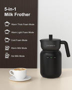 CROWNFUL Milk Frother, Electric 5-in-1 Milk Frother and Steamer with Temperature Control, Dishwasher Safe, Auto Shut-Off Frother for Coffee, Latte, Cappuccino, Macchiato, Dark Gray