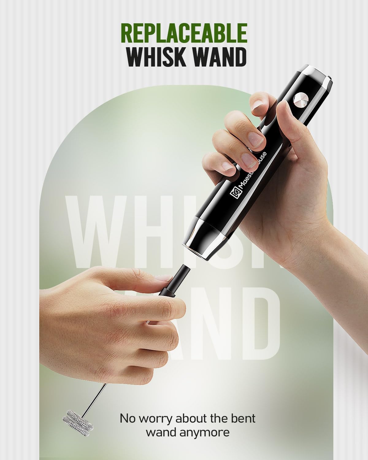 Maestri House Rechargeable Milk Frother, LunaFro NS Handheld Electric Foam Maker Waterproof Detachable Stainless Steel Whisk Drink Mixer Foamer for Lattes, Cappuccino, No Stand