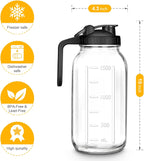 Mason Jar Pitcher, 64 OZ Glass Pitcher with Lid Double Leak-proof with Handle Water Jug Wide Mouth Breast Milk Pitcher Fridge Container for Water, Juice, Iced Coffee, Tea, Juice （Black）