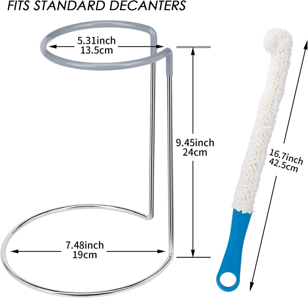 Wine Decanter Drying Stand with Rubber Coated Top to Prevent Scratches, Wine Decanter Drying Rack for Standard and Large Wine Decanters, Wine Decanter NOT Included, (with Cleaning Brush)