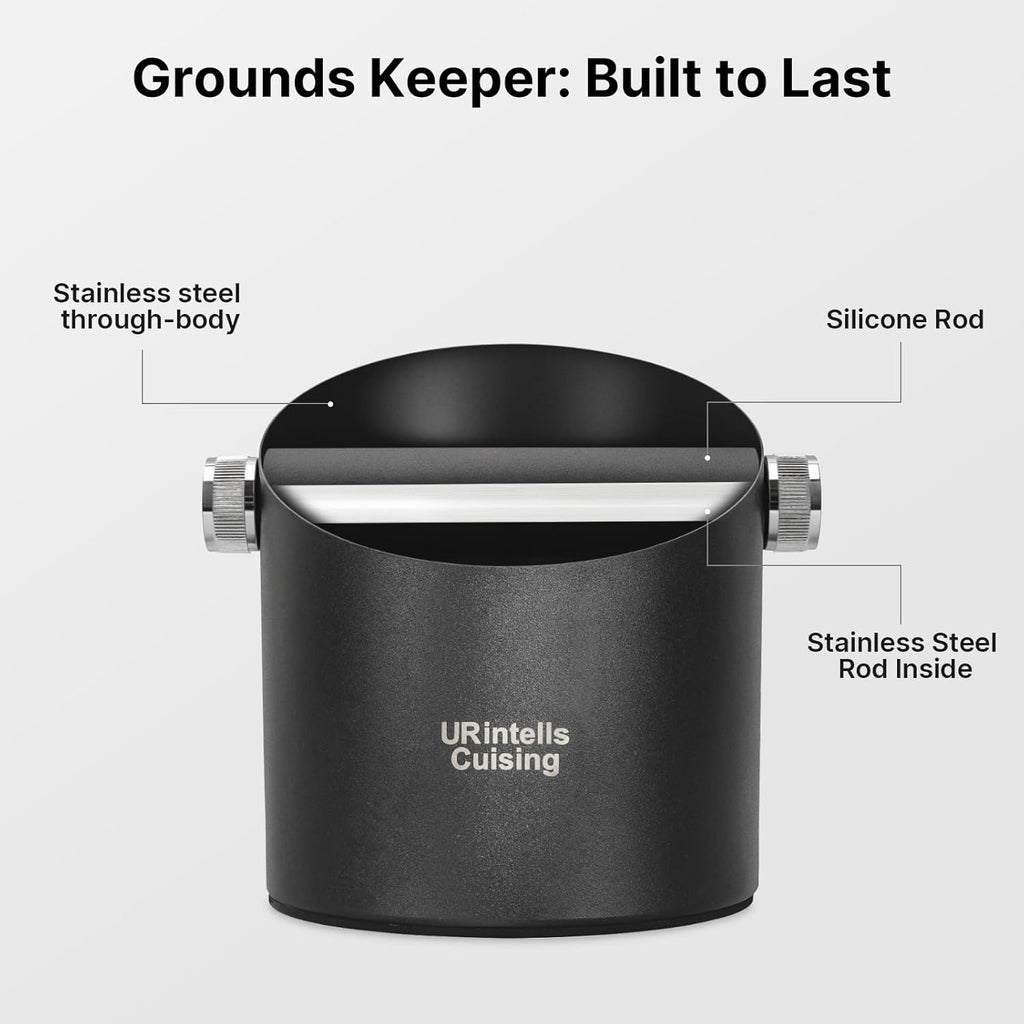 6.3 Inch Stainless Steel Knock Box Espresso Large Capacity with Non-Slip Base Espresso Knock Box Black Coffee Knock Box with Removable Knock Bar Espresso Machine Accessories