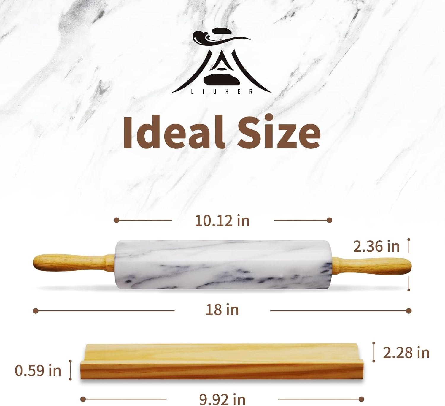 Marble Rolling Pin 18 Inch with Stand Heavy Duty, Weighted Baking Roller Pin for Making Pizza and Dough, Flour Tortillas, Pastry, Non-Stick Rolling Pin Stable and Anti-Slip, Dishwasher Safe