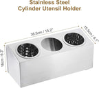 uxcell Kitchen Utensil Holder, Stainless Steel Cylinder Flatware Silverware Utensil Holder with 3 Compartments, Caddy Drying Rack Countertop Silverware Organizer for Buffets (3 Holes)