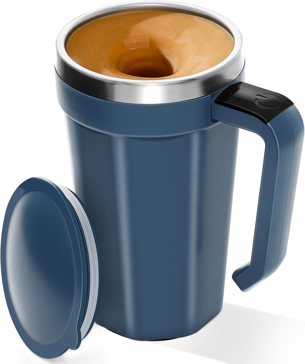 Self Stirring Coffee Mug with Temperature Display, 15oz Automatic Magnetic Mixing Cup, Rechargeable Travel Mug for Coffee, Milk, Cocoa - (Deep Blue)