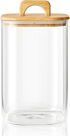 Sweejar 4 qt Large Jars with Bamboo Lids, 1 Gallon Glass Candy Jar with Lid, Sugar/Flour Storage Containers, 128 oz Big Glass Canisters with Airtight Lid, 1 Pack