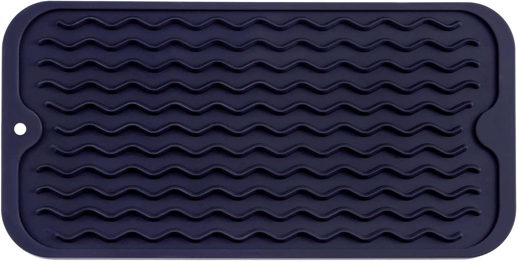 Silicone Dish Drying Mat for Multiple Usage,Easy clean,Eco-friendly,Heat-resistant Silicone Mat for Kitchen Counter or Sink,Refrigerator or Drawer Liner Navy Blue S 12 inches x 6 inches