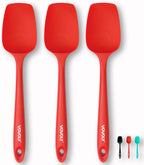 Silicone Spatula Set, High Heat Resistan Rubber Spoon Spatula, Non-Stick Spoonula with Seamless One Piece Design, Flexible Scrapers Baking Mixing Tool,3 Pack,Red