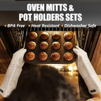 Rorecay Oven Mitts and Pot Holders Sets 6pcs, Extra Long Kitchen Silicone Oven Gloves High Heat Resistant 500 Degrees Non-Slip Potholders Hot Pads for Baking Cooking, Milkshake