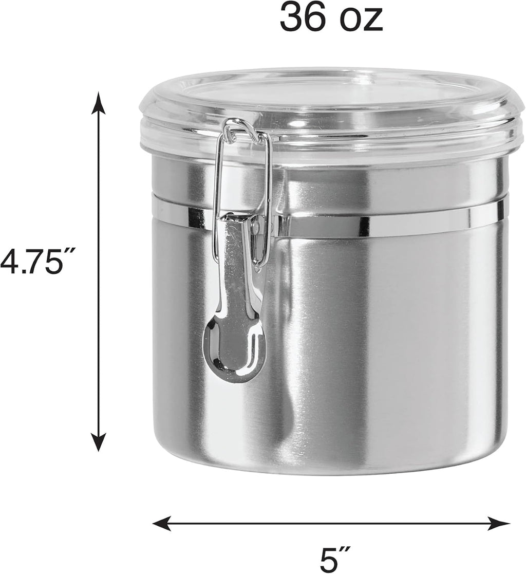 Oggi 36-Ounce Stainless Steel Canister with Clear Acrylic Lid and Locking Clamp