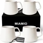 MIAMIO - Coffee Mugs Set of 4 / Large Ceramic Coffee Cups (14 oz) - Mug for Cappuccino, Tea, Espresso - Microwave and Dishwasher Safe - Luxe Collection (White Series)