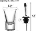 Tebery 30 Pack Shot Glass Bulk Heavy Base, 1.2 Oz Tequila Glass Set with 2 Bottle Pourer, Clear Small Whiskey Shot Glass Cups for Vodka, Liquors, Cocktail, Espressos, Bar